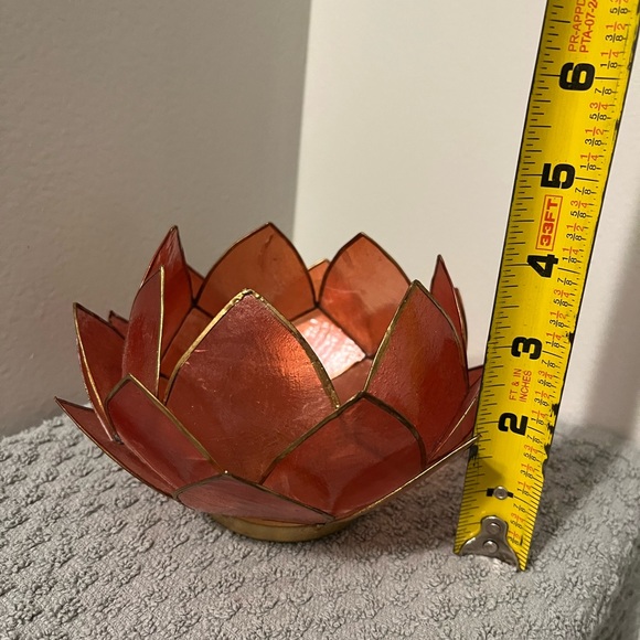 Light Red with Gold Edged Accents Lotus Candle Holder - Picture 8 of 8